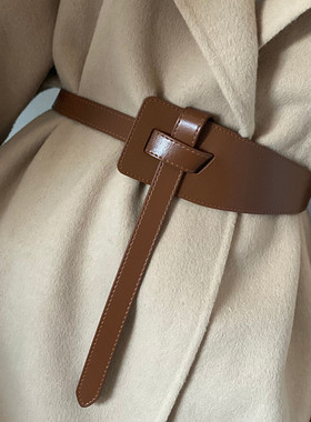 韩版简约压线真皮不规则打结腰封女装饰外套开衫百搭牛皮腰带皮带