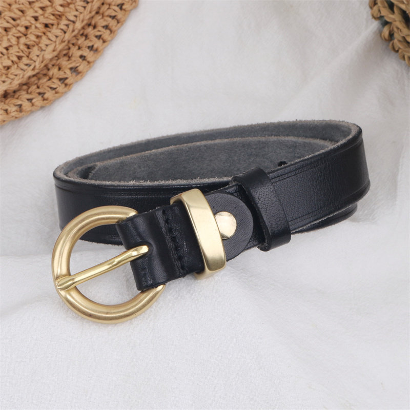 手工头层牛皮皮带 复古植鞣纯牛皮针扣女士工装裤做旧真皮裤腰带