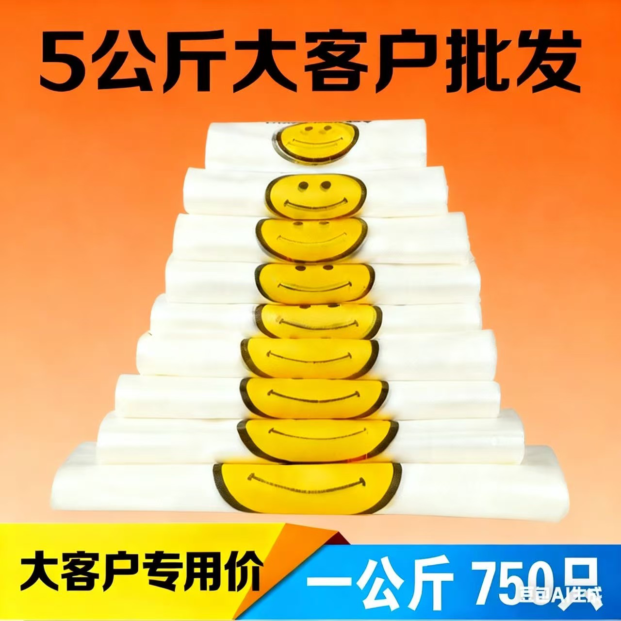 5公斤透明笑脸塑料袋子定制食品袋加厚手提背心方便包装胶袋批发