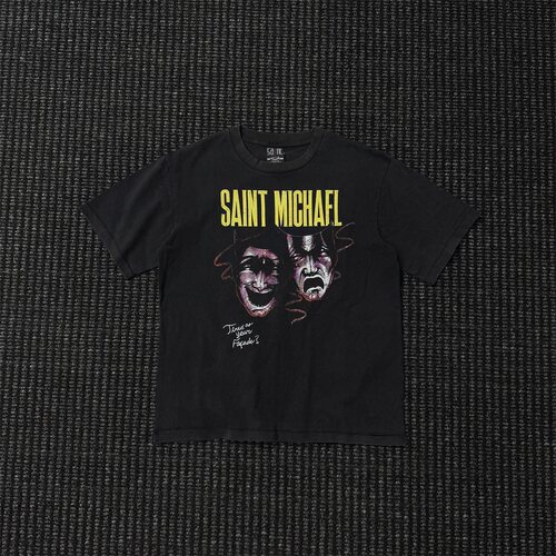 Saint Michael悲喜戏剧面具双面恶搞印花做旧水洗男女宽松短袖T恤