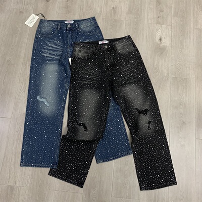 Vale Forever RAIN CLASSIC DENIM时尚百搭潮牌满身烫钻破洞牛仔