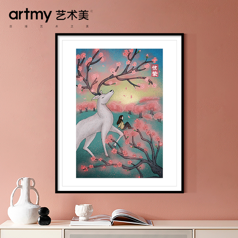 陈薇 《惊蛰》现代简约装饰画客厅梅花鹿沙发背景墙挂画餐厅壁画图片