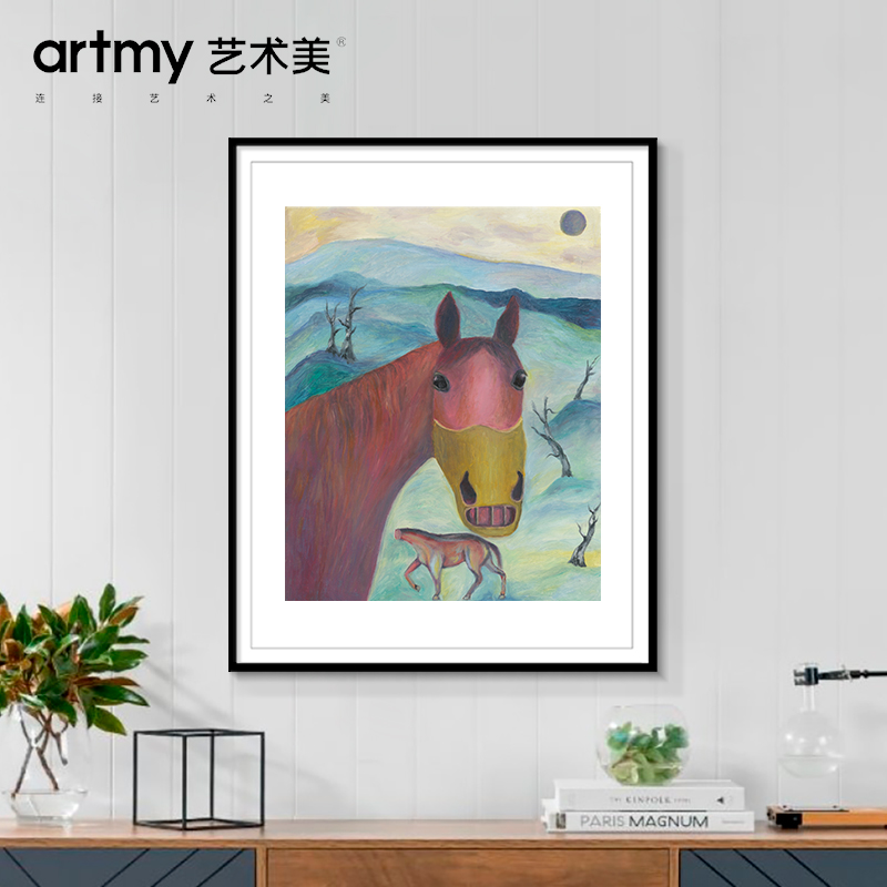 李玉沙 现代简约玄关客厅抽象挂画酒店餐厅竖版壁画动物马装饰画图片