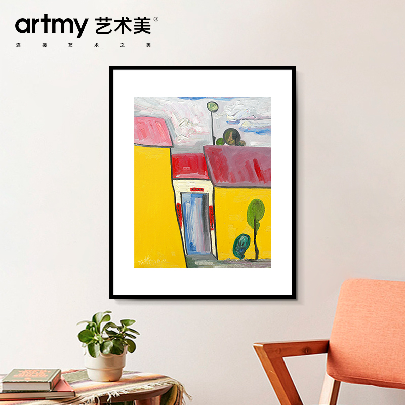樊天文 现代简约抽象乡间建筑风景植物油画客厅玄关过道装饰画图片