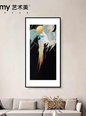 老仁球（杜卓珊） 黑色动漫人物抽象客厅装饰画玄关背景墙挂画