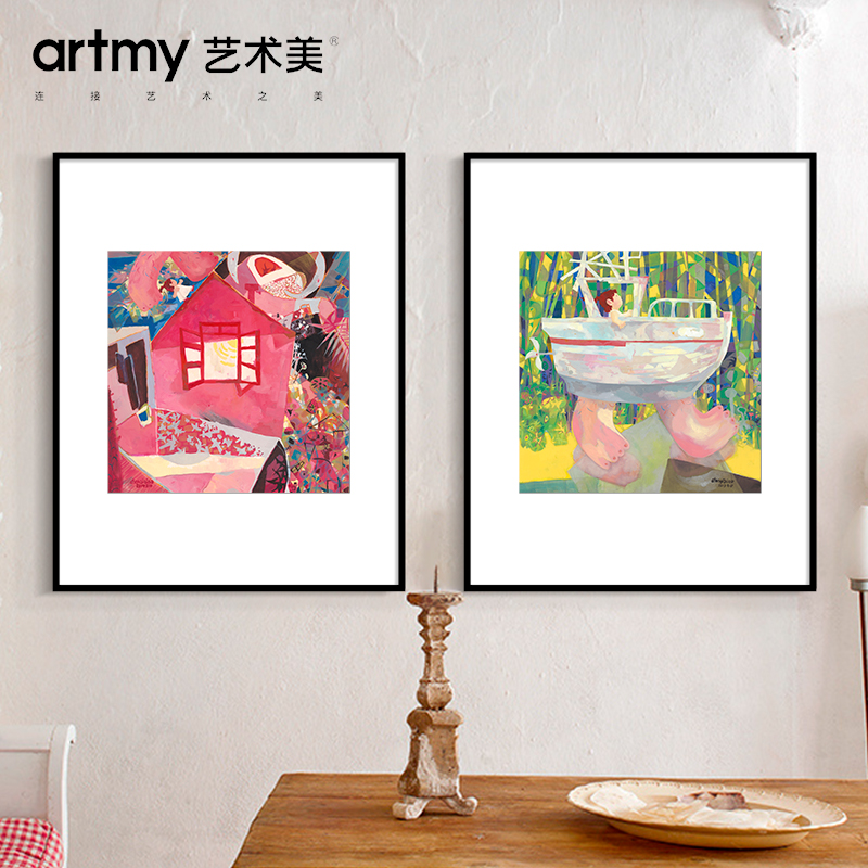 陈其彪 儿童房卧室装饰画女孩可爱卡通粉色房间壁画创意床头油画图片