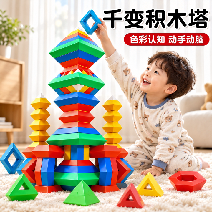 叠叠乐百变积木金字塔鲁班塔2-6岁儿童手工拼装早教益智玩具组装