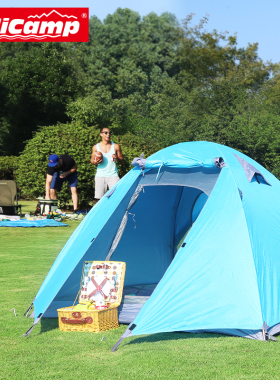 帐篷户外3-4人手搭帐篷防暴雨专业露营野营郊游登山铝杆帐篷