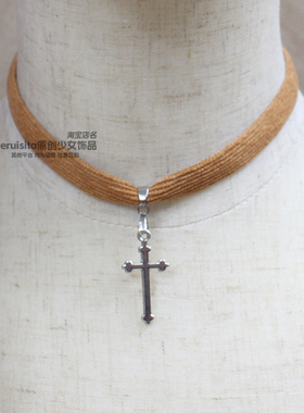 灯芯绒十字架废土风锁骨链项链choker简约百搭秋冬毛衣链小众辣妹