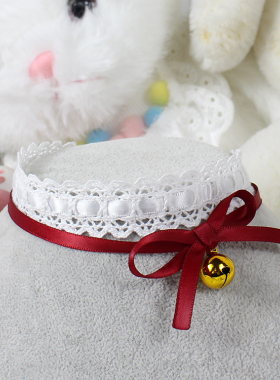 圣诞双层叠戴锁骨链项链蕾丝蝴蝶结酒红色铃铛choker百搭少女氛围