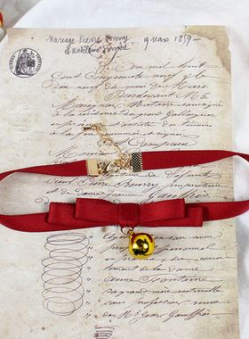 圣诞节日金色铃铛酒红色蝴蝶结项链项圈锁骨链choker百搭简约少女