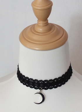 黑白蕾丝银色月亮choker颈饰环项链花边Lolita甜美简单少女日系