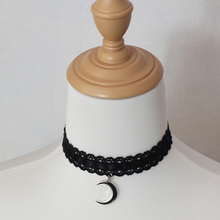 黑白蕾丝银色月亮choker颈饰环项链花边Lolita甜美简单少女日系