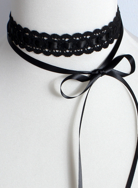 双层蕾丝蝴蝶结叠戴项链choker颈饰颈环锁骨链黑白少女甜美日韩夏