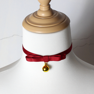 圣诞金色小铃铛~酒红色锁骨链项链choker颈饰手作蝴蝶结龙心少女