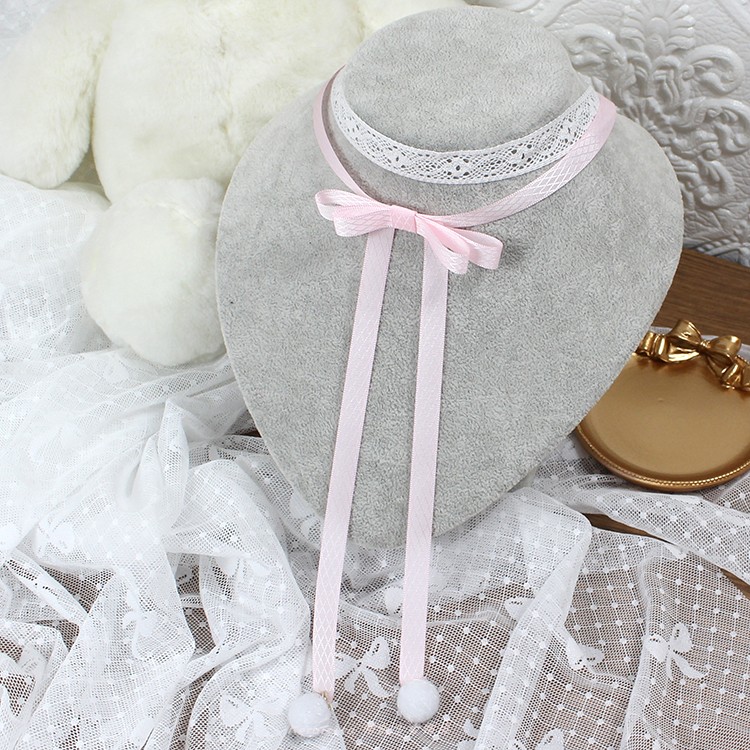 可爱淡粉色毛球蕾丝叠戴锁骨链项链项圈choker甜美Lolita日系少女