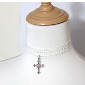 粉白十字架蕾丝项链锁骨链颈饰品环choker甜美可爱少女修女巴洛克