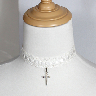 十字架蕾丝花边choker白蓝黑粉项链锁骨链颈饰项圈Lolita女仆修女
