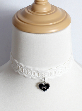 蕾丝爱心蝴蝶结项圈巴洛克中古白黑锁骨链项链choker甜美少女仆