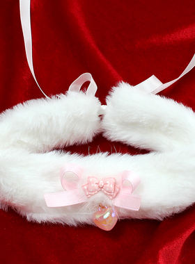 波点甜妹·可爱毛绒脖圈Lolita项链锁骨链颈环女浅粉色复古蝴蝶结