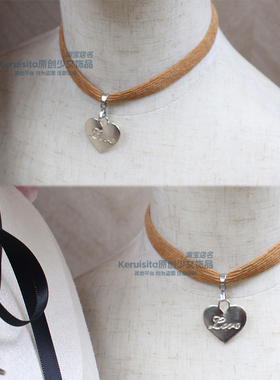 灯芯绒棕色废土风锁骨链项链choker日韩百搭秋冬毛衣链爱心辣妹