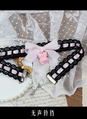 黑粉色choker项链项圈锁骨链铃铛颈环Lolita蝴蝶结蕾丝女仆少萝