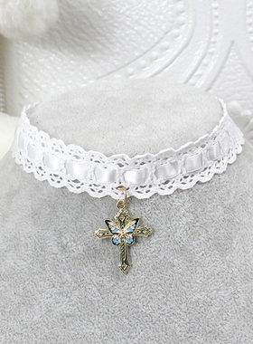 蝴蝶结十字架蕾丝锁骨链项链choker项圈脖圈修女甜美甜妹可爱少女