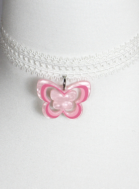 多巴胺蝴蝶锁骨链项链颈饰choker粉白蕾丝y2k原宿风甜酷辣妹饰品