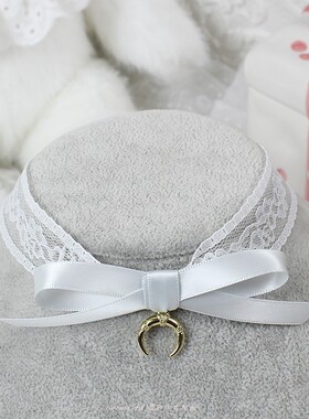 月亮蝴蝶结项链颈饰蓝choker白蕾丝花边甜美可爱夏季搭配百搭日韩