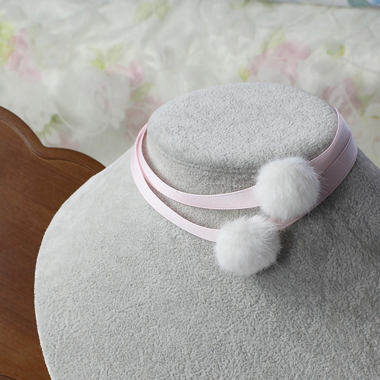 可爱粉色毛球颈饰锁骨链choker项链双层叠戴少女心萝莉Lolita日系