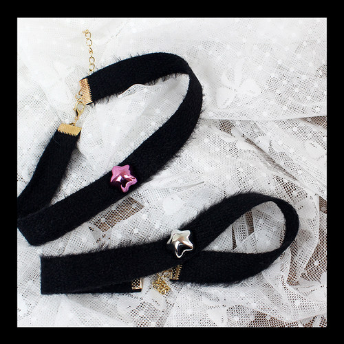 Y2K个性黑色毛线锁骨链项链choker秋冬配饰少女性感纯欲星星百搭