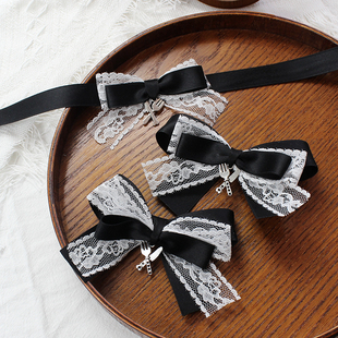 黑白蕾丝项链胸针蝴蝶结choker颈饰日系可爱发夹卡对夹少女圣十字
