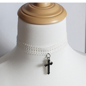 蕾丝黑色十字架修女甜酷项链锁骨链choker颈饰颈环罗马风少女复古