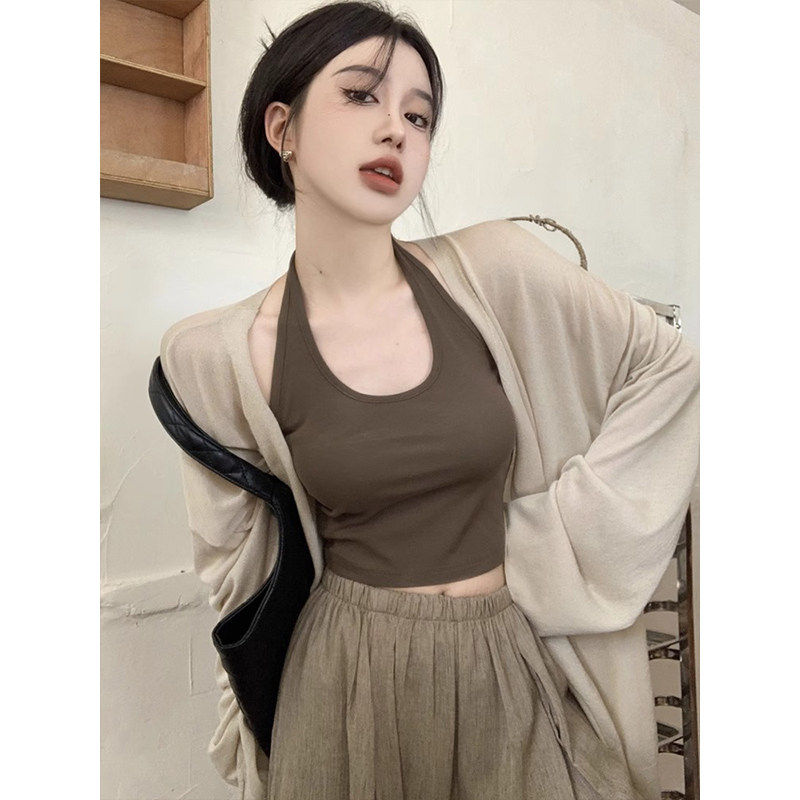 杏色中长款防晒针织开衫女早春chic穿搭松弛感宽松冰丝罩衫上衣薄