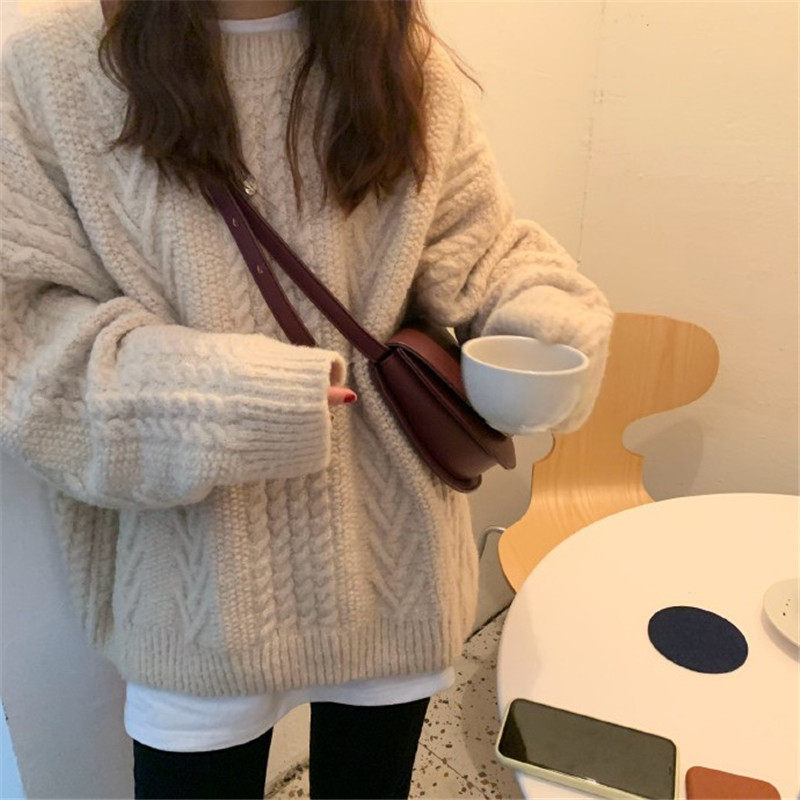 秋冬新款复古麻花韩版毛衣女套头慵懒风宽松学生外穿加厚针织上衣