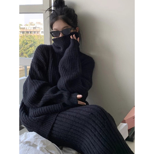 韩系黑色加厚高领毛衣女秋冬慵懒高级感宽松针织衫可外穿内搭上衣