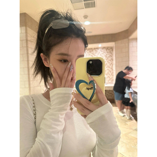 韩系白色基础款长袖t恤女春季绝美巨好看修身内搭打底衫薄款上衣