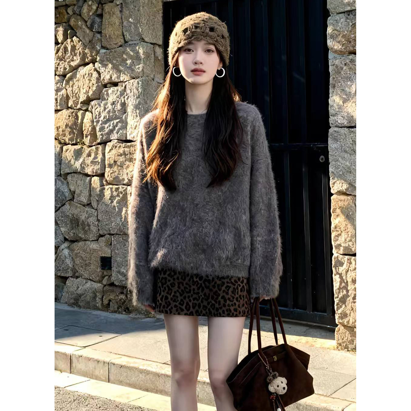 韩系高级感灰色马海毛厚毛衣女秋冬老钱慵懒风软糯针织衫外穿上衣,女装/女士精品,毛衣,淘宝优惠券,粉丝福利购,淘宝优惠卷