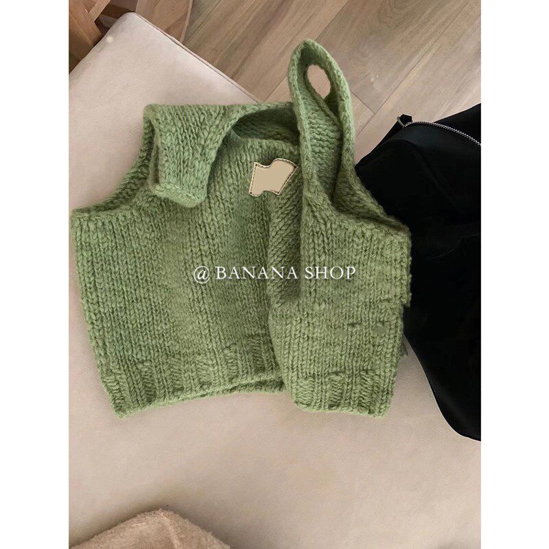 日系绿色针织马甲女秋季新款小个子坎肩毛衣背心外搭叠穿无袖上衣
