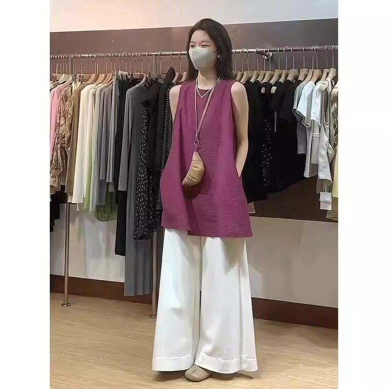 中长款无袖衬衫背心娃娃衫上衣薄