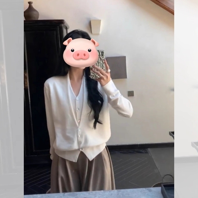 极简v领假两件针织开衫毛衣外套