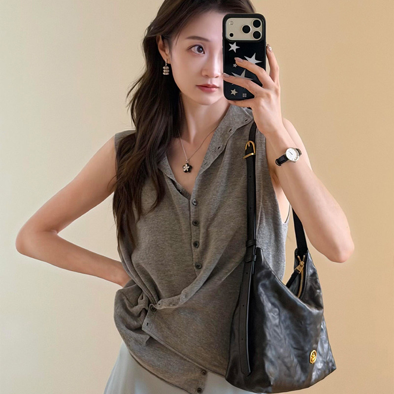 法式灰色针织吊带背心女夏季穿搭设计感小众外穿修身无袖小资上衣