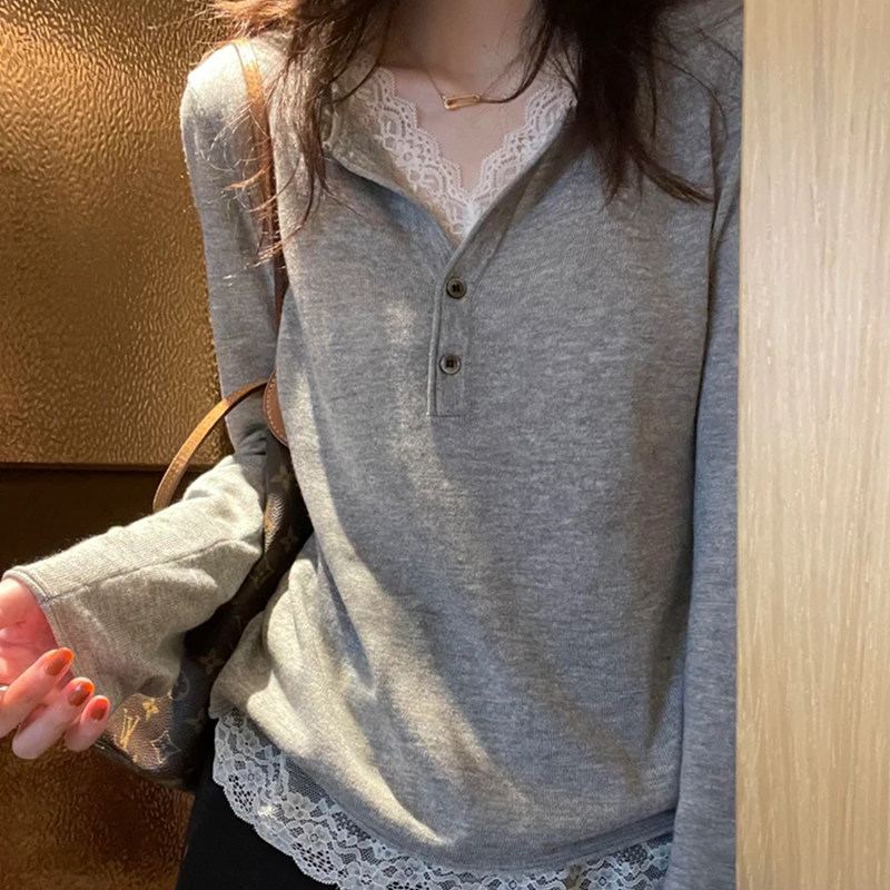 高知miu系蕾丝拼接假两件针织衫