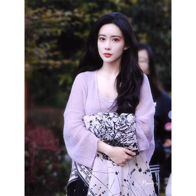 香芋紫色薄款长袖针织开衫女