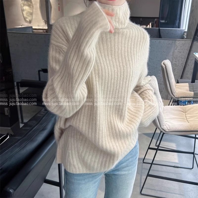 韩版堆堆高领浣熊绒毛衣女秋冬新款慵懒风宽松软糯外穿加厚针织衫