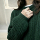 巨好看绿色粗线圆领毛衣女秋冬慵懒高级感宽松加厚针织衫 内搭上衣
