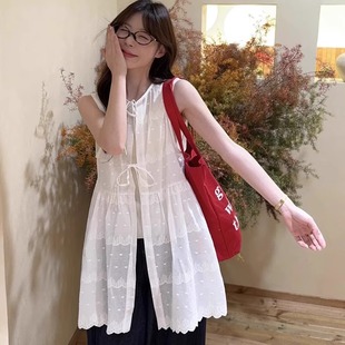 法式白色蕾丝吊带背心裙女夏季外搭叠穿防晒系带雪纺罩衫无袖上衣