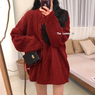 复古慵懒风宽松麻花毛衣女秋冬韩版高级感外穿套头圆领针织衫上衣