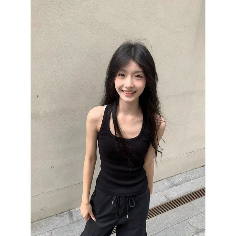 美式复古黑色小吊带背心女夏季内搭外穿修身显瘦辣妹短款无袖上衣