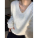 奶呼呼白色v领马海毛衣女秋冬巨好看慵懒宽松软糯针织衫 内搭上衣